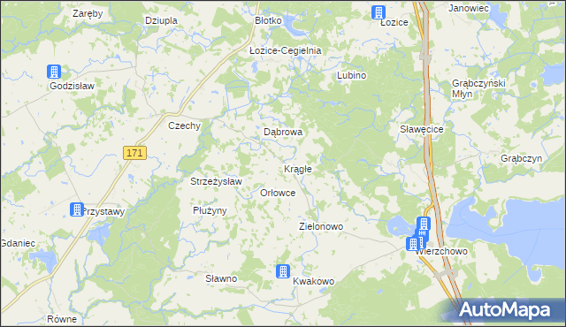 mapa Krągłe gmina Szczecinek, Krągłe gmina Szczecinek na mapie Targeo