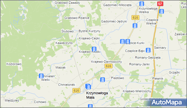 mapa Krajewo Wielkie gmina Krzynowłoga Mała, Krajewo Wielkie gmina Krzynowłoga Mała na mapie Targeo