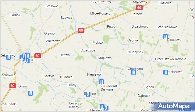 mapa Krajkowo gmina Drobin, Krajkowo gmina Drobin na mapie Targeo