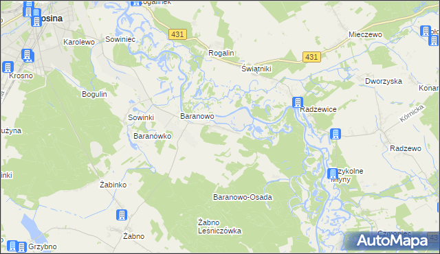 mapa Krajkowo gmina Mosina, Krajkowo gmina Mosina na mapie Targeo