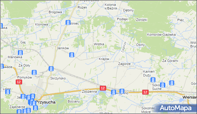 mapa Krajów gmina Przysucha, Krajów gmina Przysucha na mapie Targeo