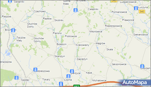 mapa Krakowiany gmina Długołęka, Krakowiany gmina Długołęka na mapie Targeo