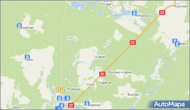 mapa Krąpiel gmina Człopa, Krąpiel gmina Człopa na mapie Targeo