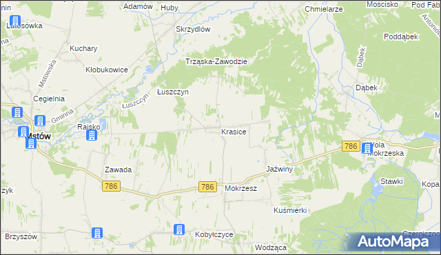 mapa Krasice gmina Mstów, Krasice gmina Mstów na mapie Targeo