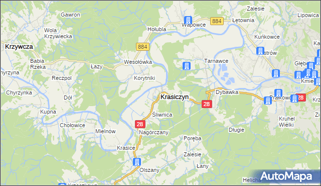 mapa Krasiczyn, Krasiczyn na mapie Targeo