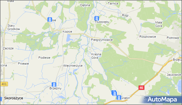 mapa Krasna Góra gmina Niemodlin, Krasna Góra gmina Niemodlin na mapie Targeo