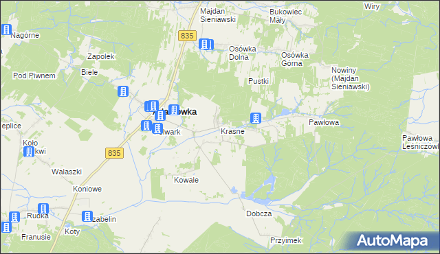 mapa Krasne gmina Adamówka, Krasne gmina Adamówka na mapie Targeo