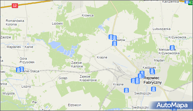 mapa Krasne gmina Rejowiec Fabryczny, Krasne gmina Rejowiec Fabryczny na mapie Targeo