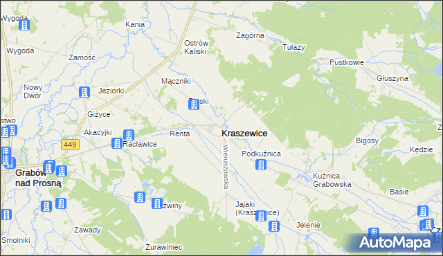 mapa Kraszewice powiat ostrzeszowski, Kraszewice powiat ostrzeszowski na mapie Targeo