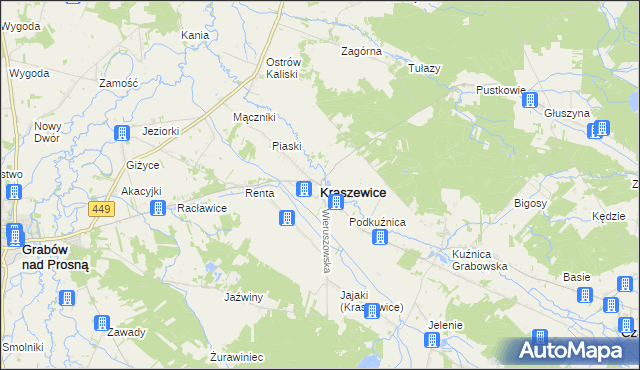 mapa Kraszewice powiat ostrzeszowski, Kraszewice powiat ostrzeszowski na mapie Targeo