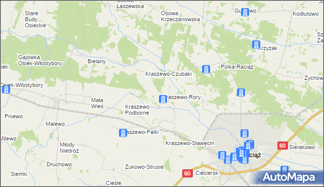 mapa Kraszewo-Rory, Kraszewo-Rory na mapie Targeo