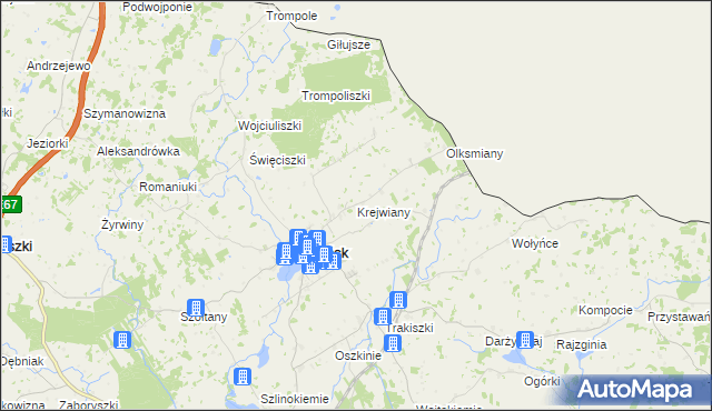 mapa Krejwiany gmina Puńsk, Krejwiany gmina Puńsk na mapie Targeo