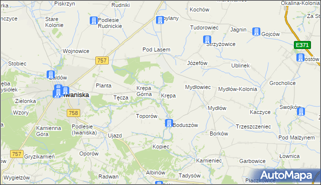 mapa Krępa gmina Iwaniska, Krępa gmina Iwaniska na mapie Targeo