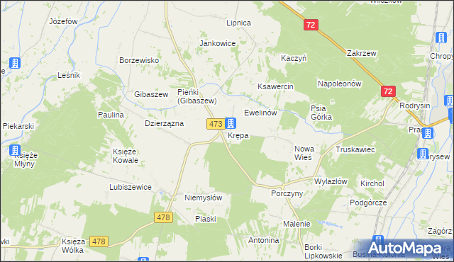 mapa Krępa gmina Poddębice, Krępa gmina Poddębice na mapie Targeo