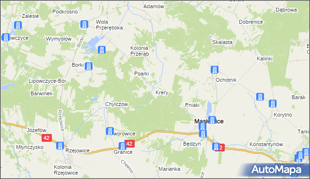 mapa Krery gmina Masłowice, Krery gmina Masłowice na mapie Targeo