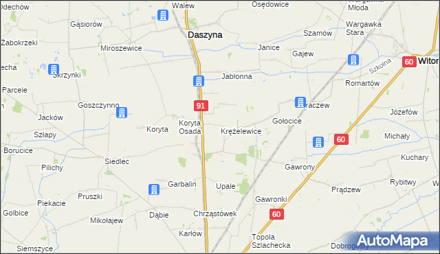 mapa Krężelewice, Krężelewice na mapie Targeo