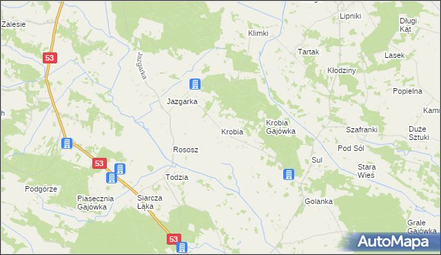 mapa Krobia gmina Kadzidło, Krobia gmina Kadzidło na mapie Targeo