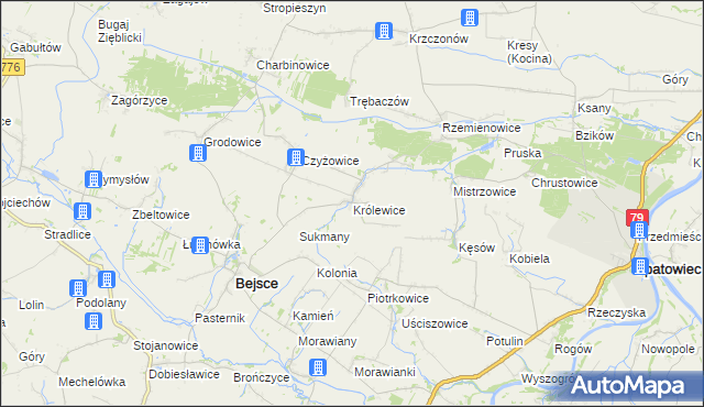 mapa Królewice gmina Bejsce, Królewice gmina Bejsce na mapie Targeo