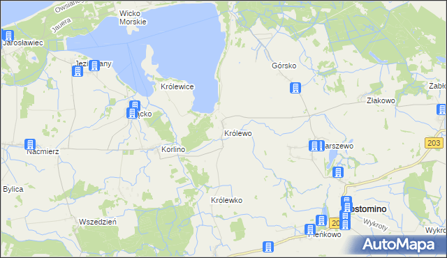 mapa Królewo gmina Postomino, Królewo gmina Postomino na mapie Targeo