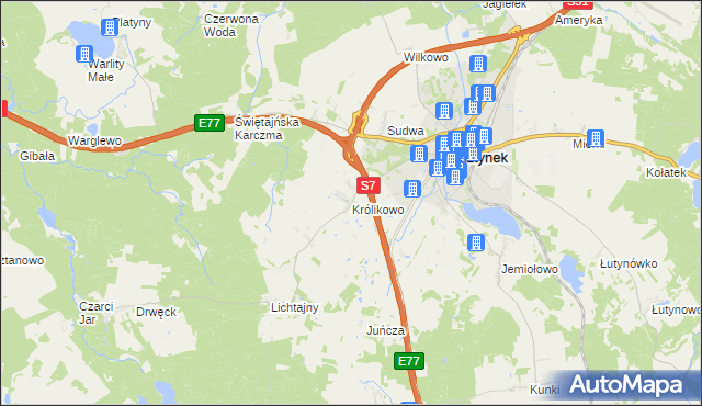 mapa Królikowo gmina Olsztynek, Królikowo gmina Olsztynek na mapie Targeo