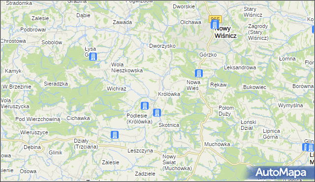 mapa Królówka gmina Nowy Wiśnicz, Królówka gmina Nowy Wiśnicz na mapie Targeo