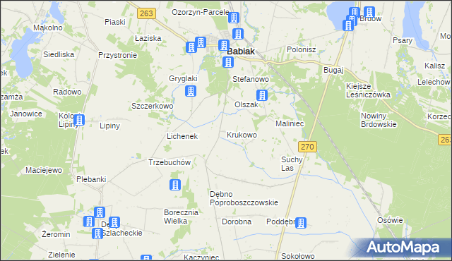mapa Krukowo gmina Babiak, Krukowo gmina Babiak na mapie Targeo