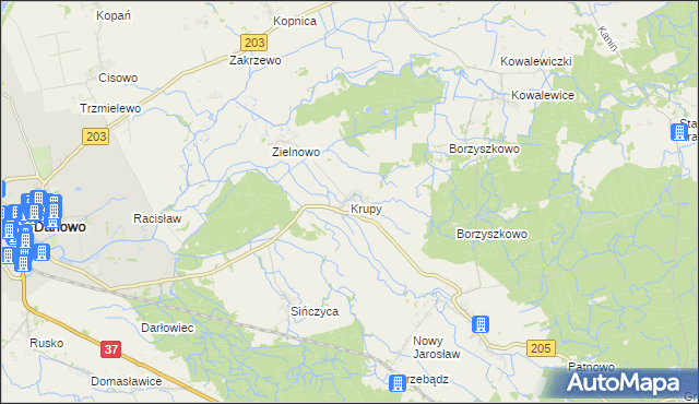 mapa Krupy gmina Darłowo, Krupy gmina Darłowo na mapie Targeo