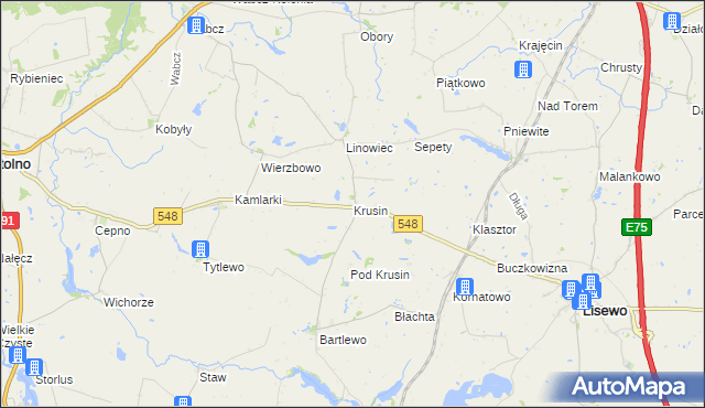 mapa Krusin gmina Lisewo, Krusin gmina Lisewo na mapie Targeo