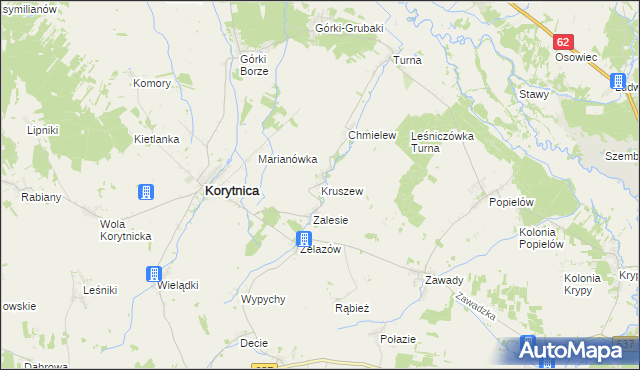 mapa Kruszew gmina Korytnica, Kruszew gmina Korytnica na mapie Targeo