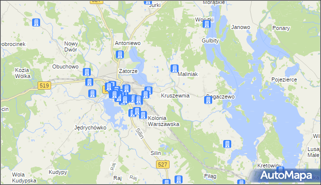 mapa Kruszewnia gmina Morąg, Kruszewnia gmina Morąg na mapie Targeo