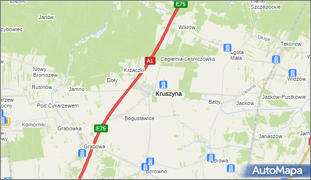 mapa Kruszyna powiat częstochowski, Kruszyna powiat częstochowski na mapie Targeo