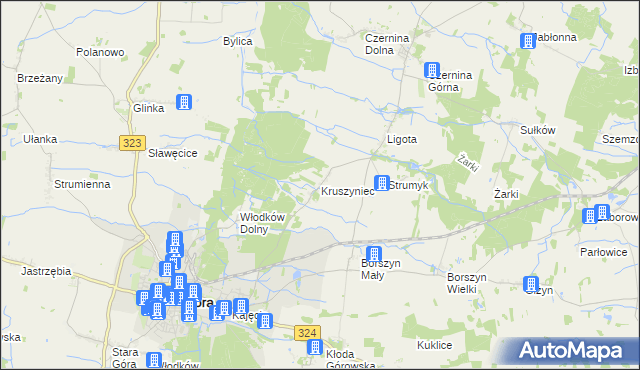 mapa Kruszyniec gmina Góra, Kruszyniec gmina Góra na mapie Targeo