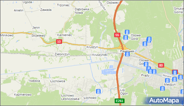 mapa Kruszyniec gmina Sicienko, Kruszyniec gmina Sicienko na mapie Targeo