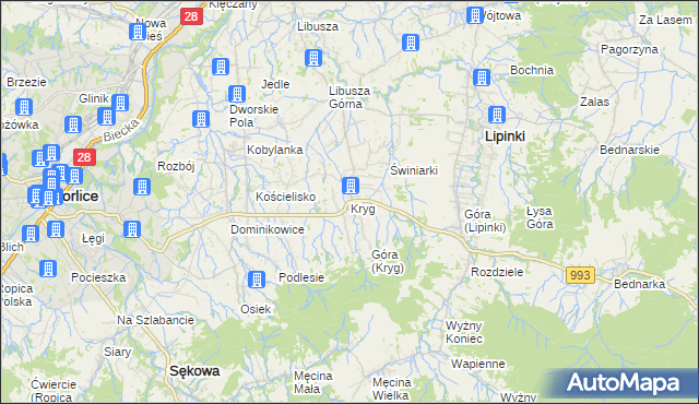 mapa Kryg, Kryg na mapie Targeo