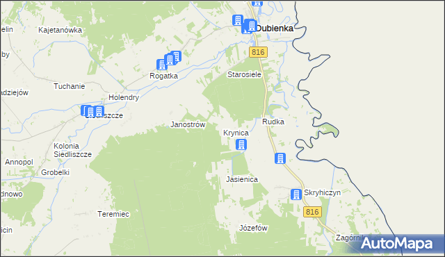 mapa Krynica gmina Dubienka, Krynica gmina Dubienka na mapie Targeo