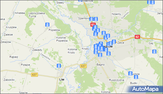 mapa Krypy gmina Liw, Krypy gmina Liw na mapie Targeo