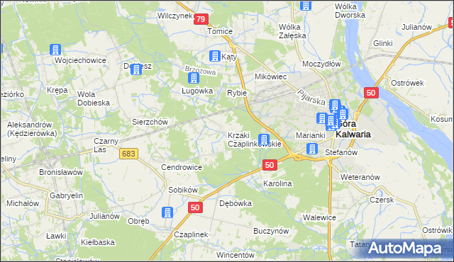 mapa Krzaki Czaplinkowskie, Krzaki Czaplinkowskie na mapie Targeo