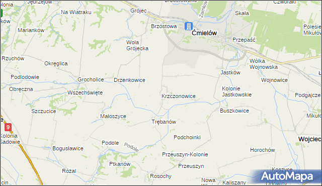 mapa Krzczonowice gmina Ćmielów, Krzczonowice gmina Ćmielów na mapie Targeo