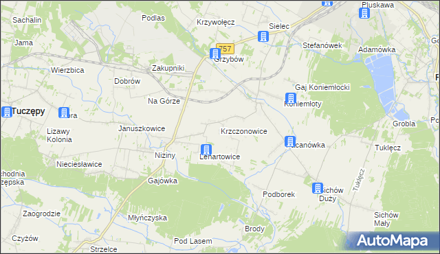 mapa Krzczonowice gmina Staszów, Krzczonowice gmina Staszów na mapie Targeo