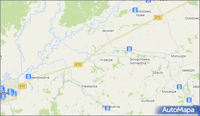 mapa Krzecze, Krzecze na mapie Targeo