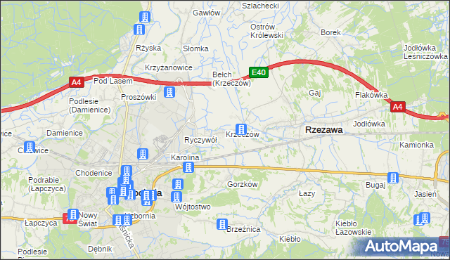 mapa Krzeczów gmina Rzezawa, Krzeczów gmina Rzezawa na mapie Targeo