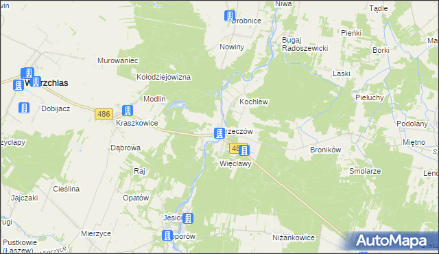 mapa Krzeczów gmina Wierzchlas, Krzeczów gmina Wierzchlas na mapie Targeo