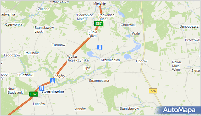 mapa Krzemienica gmina Czerniewice, Krzemienica gmina Czerniewice na mapie Targeo