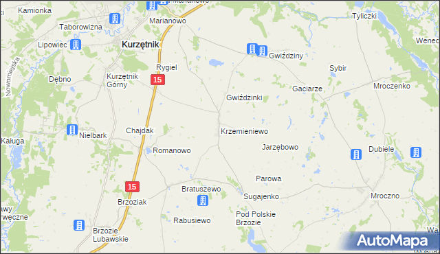 mapa Krzemieniewo gmina Kurzętnik, Krzemieniewo gmina Kurzętnik na mapie Targeo