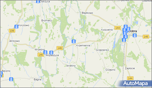 mapa Krzemienna gmina Dobra, Krzemienna gmina Dobra na mapie Targeo