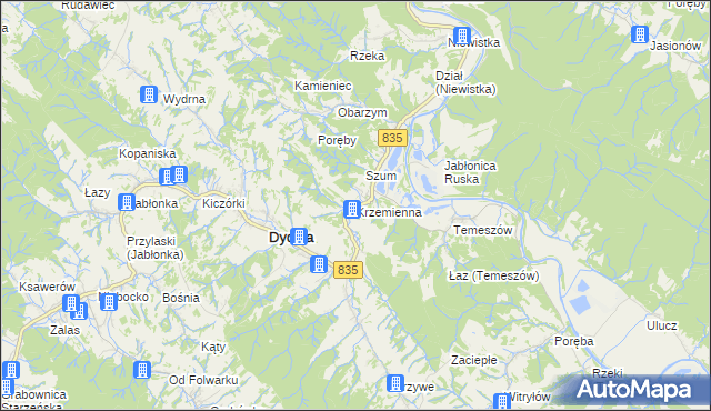 mapa Krzemienna gmina Dydnia, Krzemienna gmina Dydnia na mapie Targeo