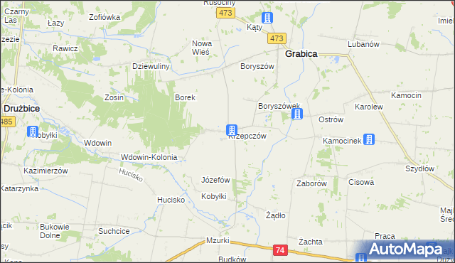 mapa Krzepczów, Krzepczów na mapie Targeo