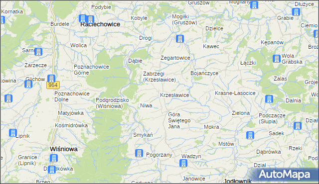 mapa Krzesławice gmina Raciechowice, Krzesławice gmina Raciechowice na mapie Targeo