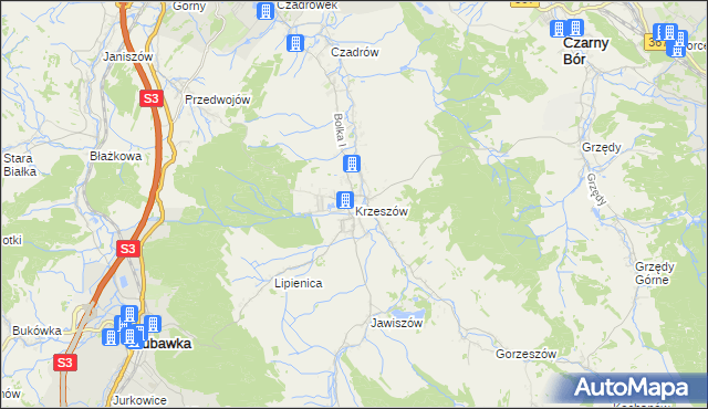 mapa Krzeszów gmina Kamienna Góra, Krzeszów gmina Kamienna Góra na mapie Targeo