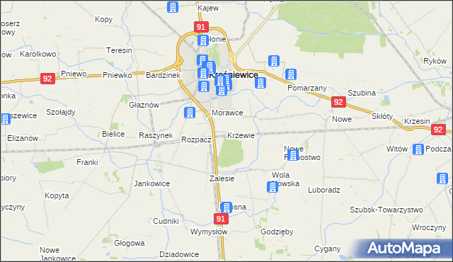 mapa Krzewie gmina Krośniewice, Krzewie gmina Krośniewice na mapie Targeo